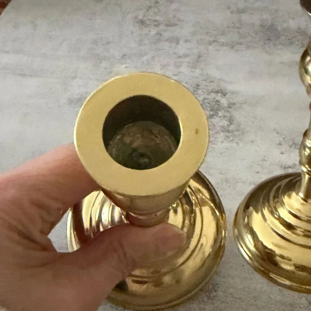 Vintage Virginia Metalcrafters Brass Single Taper Candlesticks Set of Two 5.25